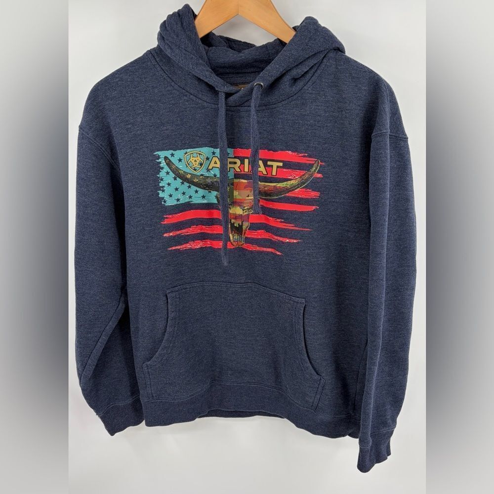 Ariat men’s navy western American steer graphic hooded sweatshirt size S